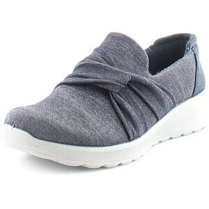 BZees Women's Glimmer Slip-Ons Loafer, Navy Blue Shimmer, 6.5 Wide